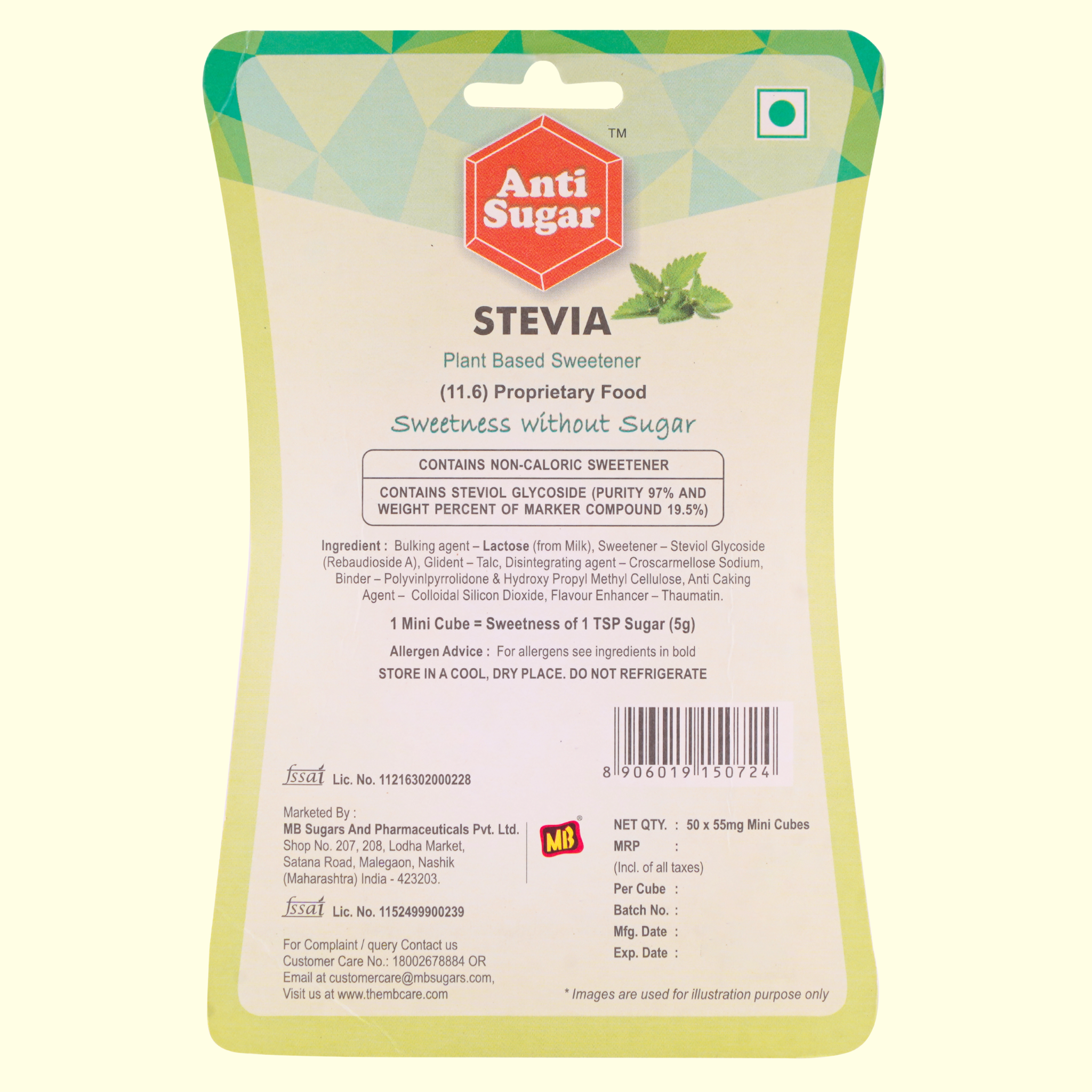 Anti Sugar Stevia . -- Sugar Cubes .