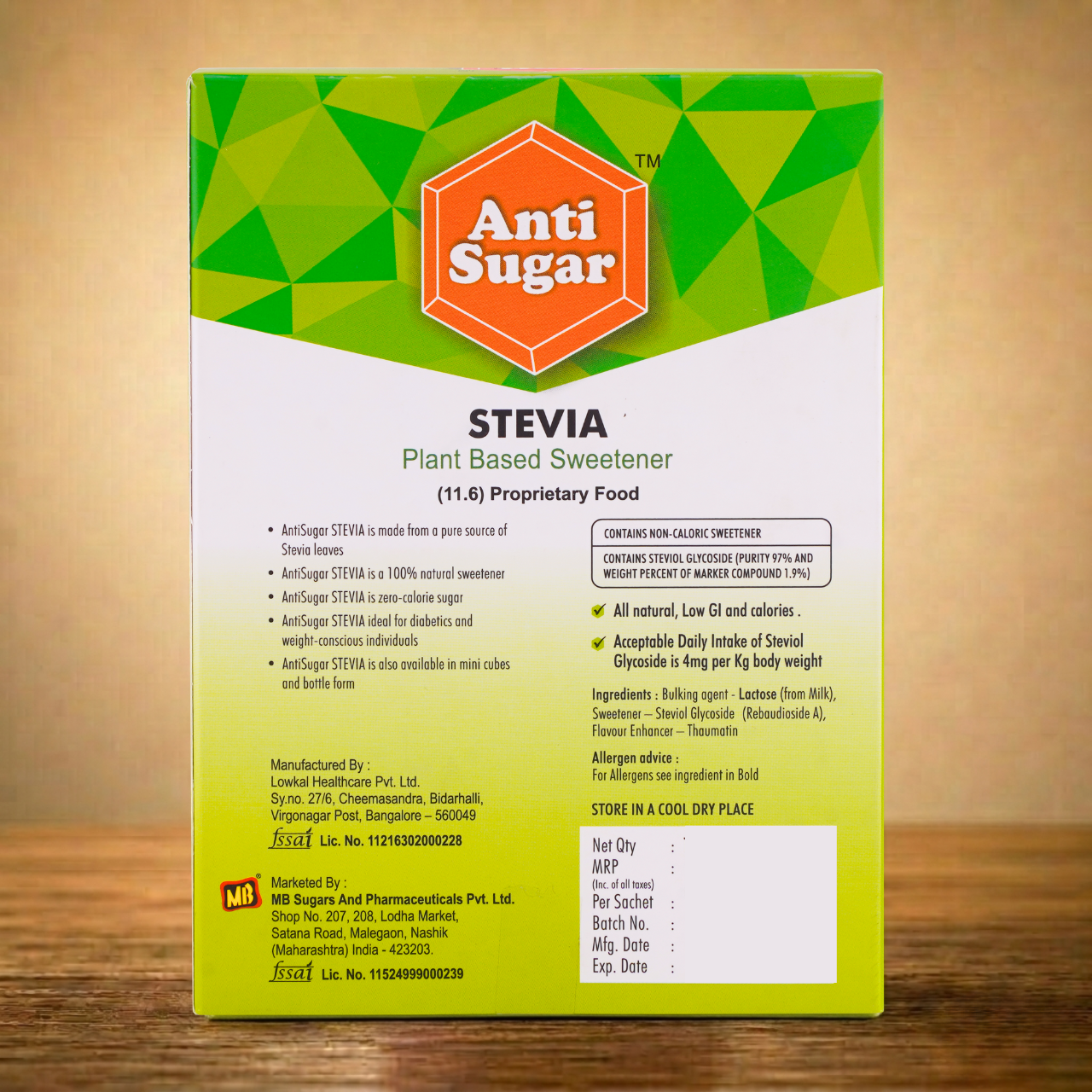 AntiSugar STEVIA - 100 Sachets .