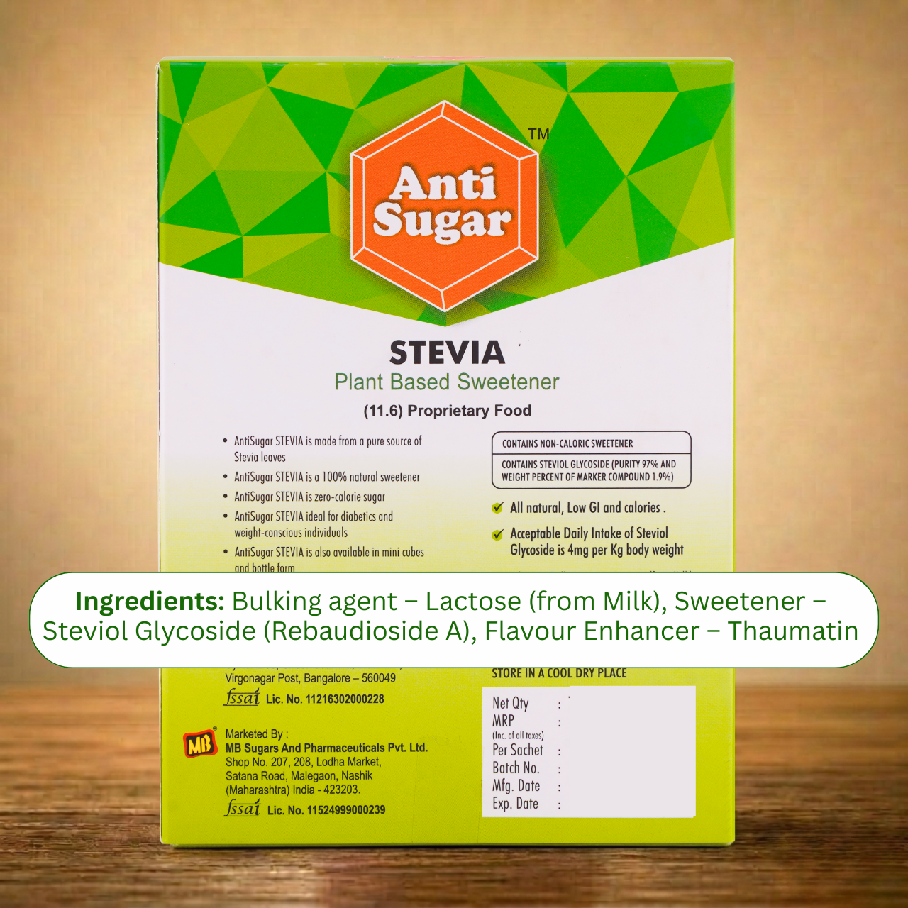 AntiSugar STEVIA - 100 Sachets .