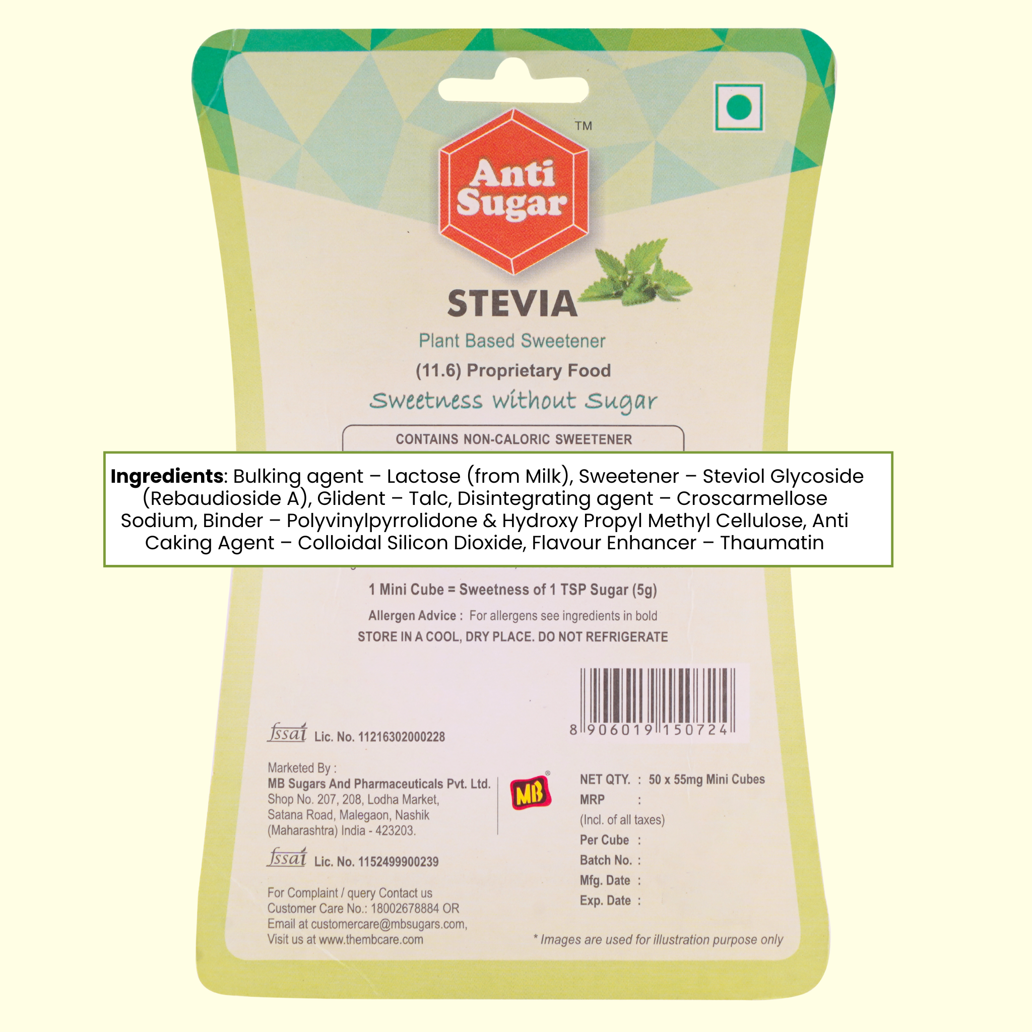 Anti Sugar Stevia . -- Sugar Cubes .